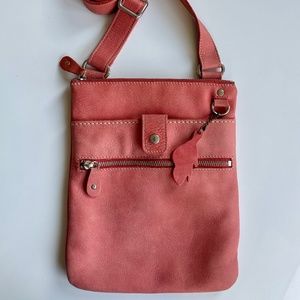 Roots Coral Sueded Leather with Leather Strap Crossbody Bag